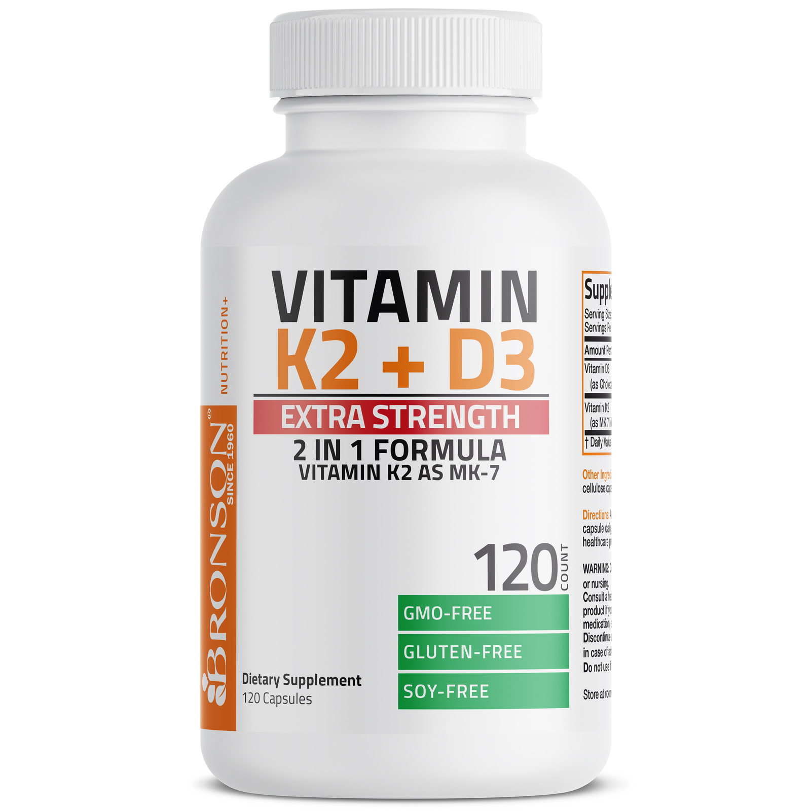 Vitamin K2 (MK7) + D3 Extra Strength Bone & Heart Health Non GMO, 120 Capsules