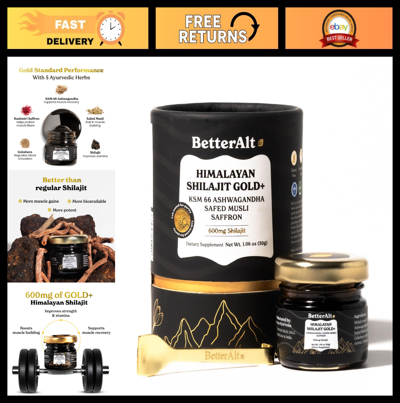 Pure Himalayan Shilajit Gold 30g | Boost Strength & Recovery | Vegan, Lab Tested