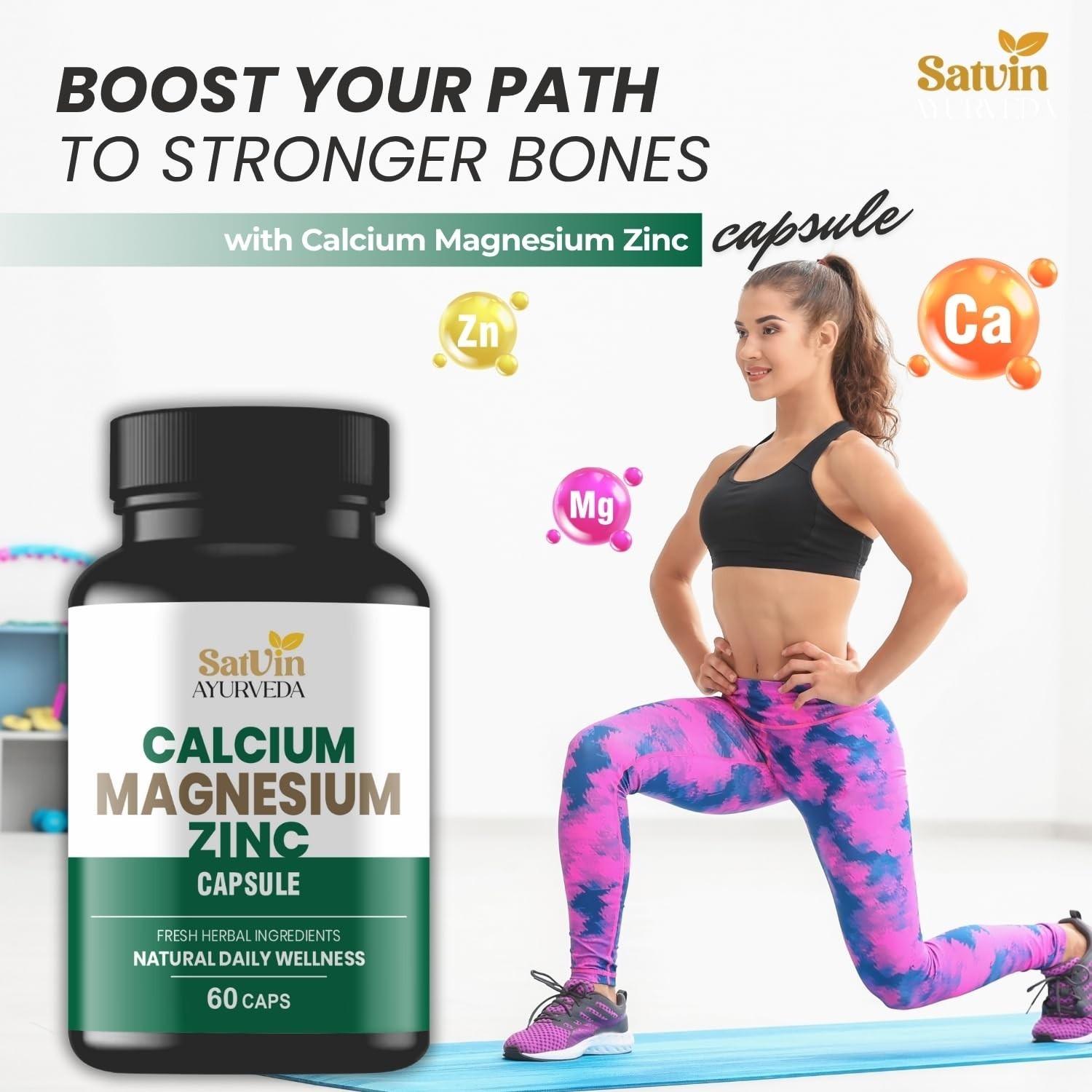 SAT.VIN AYURVEDA Calcium Magnesium Zinc 300 Veg Caps