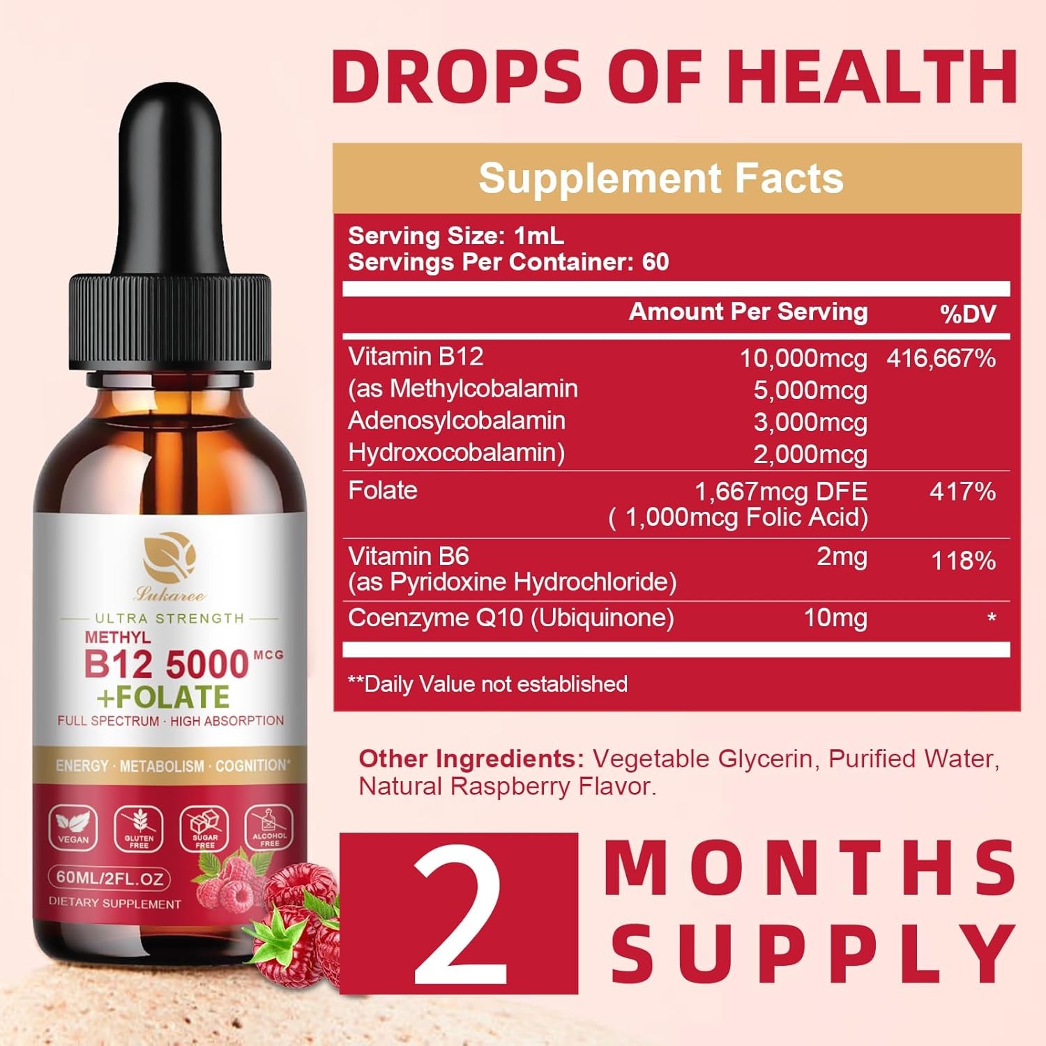 Vitamin B12 Sublingual Drops Vegan Vitamins Liquid-Full Spectrum-Methylcobalamin