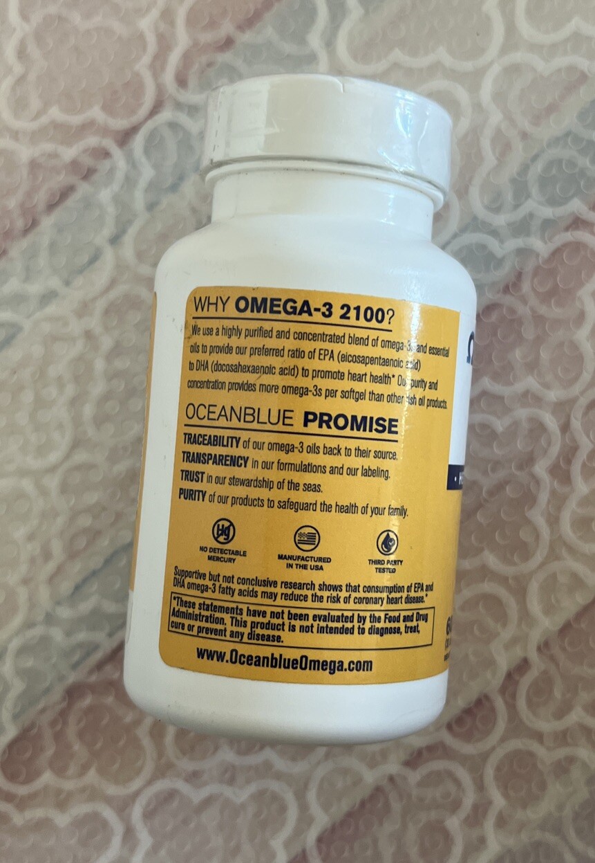 Ocean Blue Omega-3 2100 Mg High-Potency Natural Orange 60 Softgels Exp 03/26