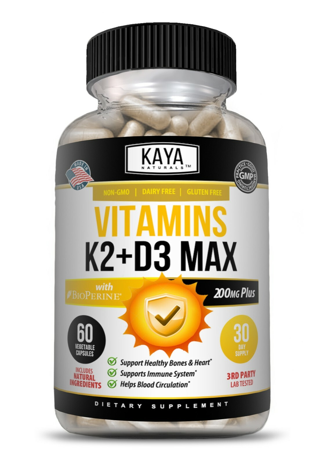 (2 Bottles) Vitamin K2 (MK7) D3 5000 IU Supplement, BioPerine Capsules, Immune