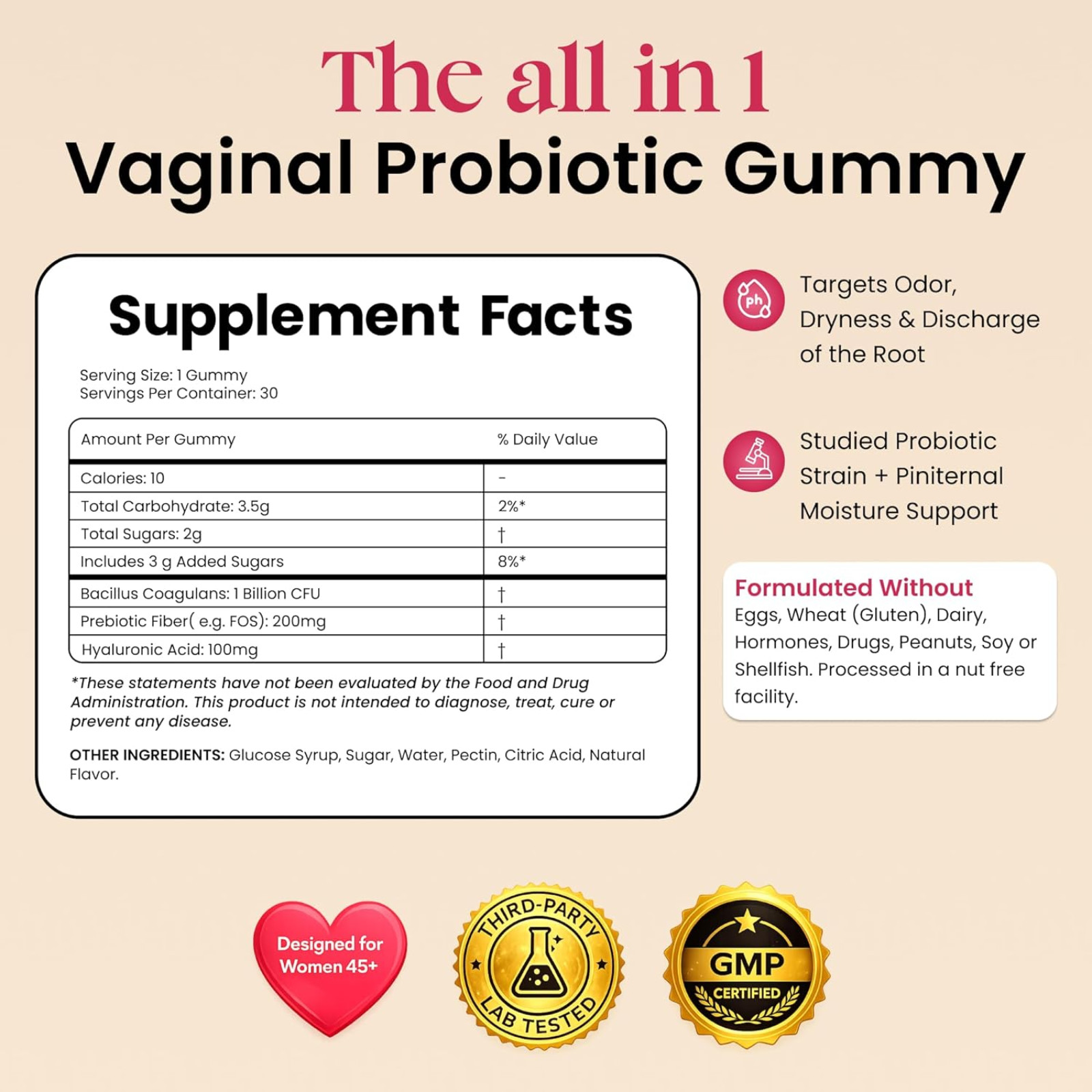 Flora+ Women’s Vaginal Probiotic Gummies 30 Ct Sugar Free Pineapple Vegan