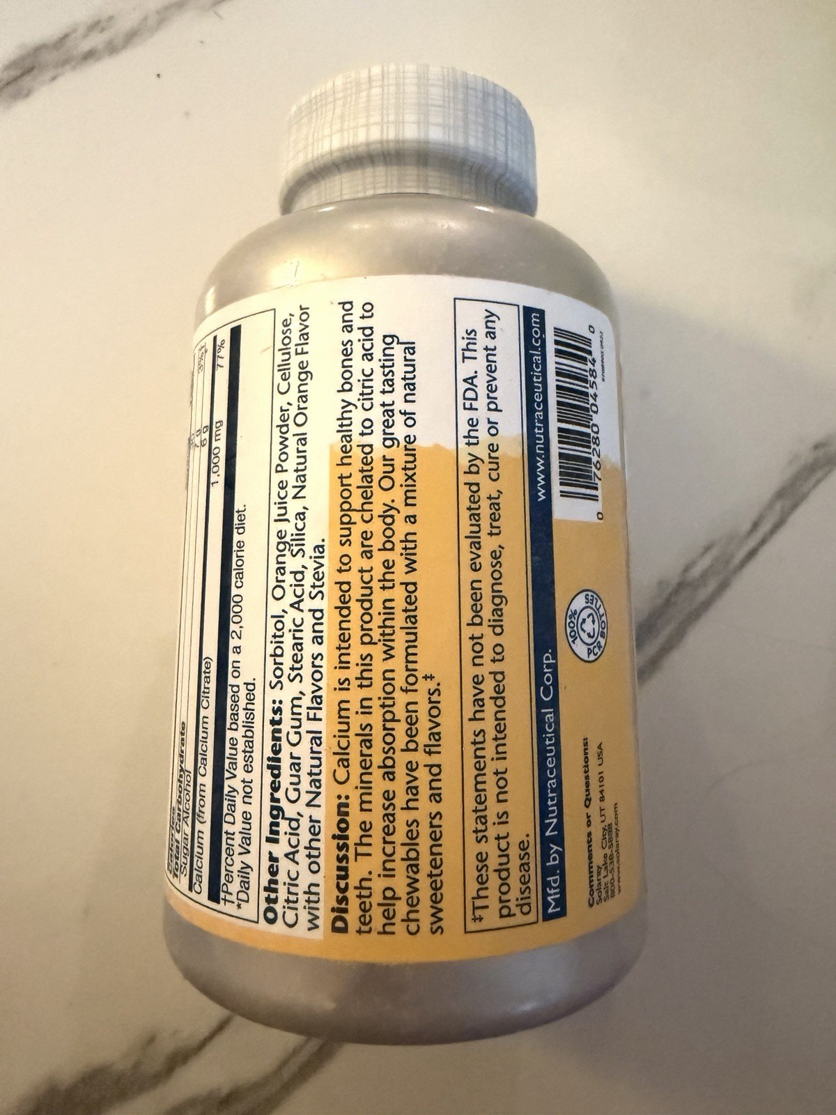 Calcium Citrate Chewables 1000mg Natural Orange Flavor 60 Count Exp 12/2028