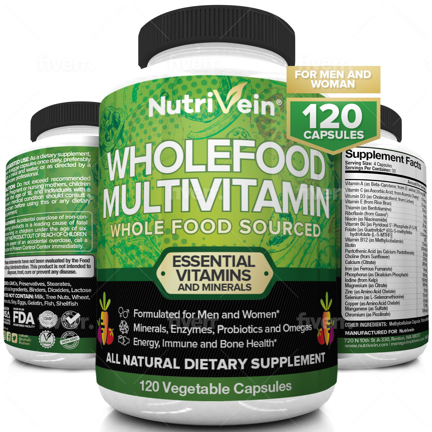 Nutrivein Whole Food Multivitamin – Complete Daily Vitamins For Men and Women