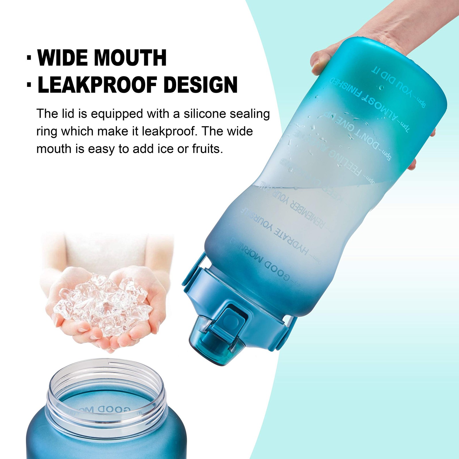 EYQ 64oz Leakproof Drinking Water Bottles, 64 Ounces, Navy/Green Gradient
