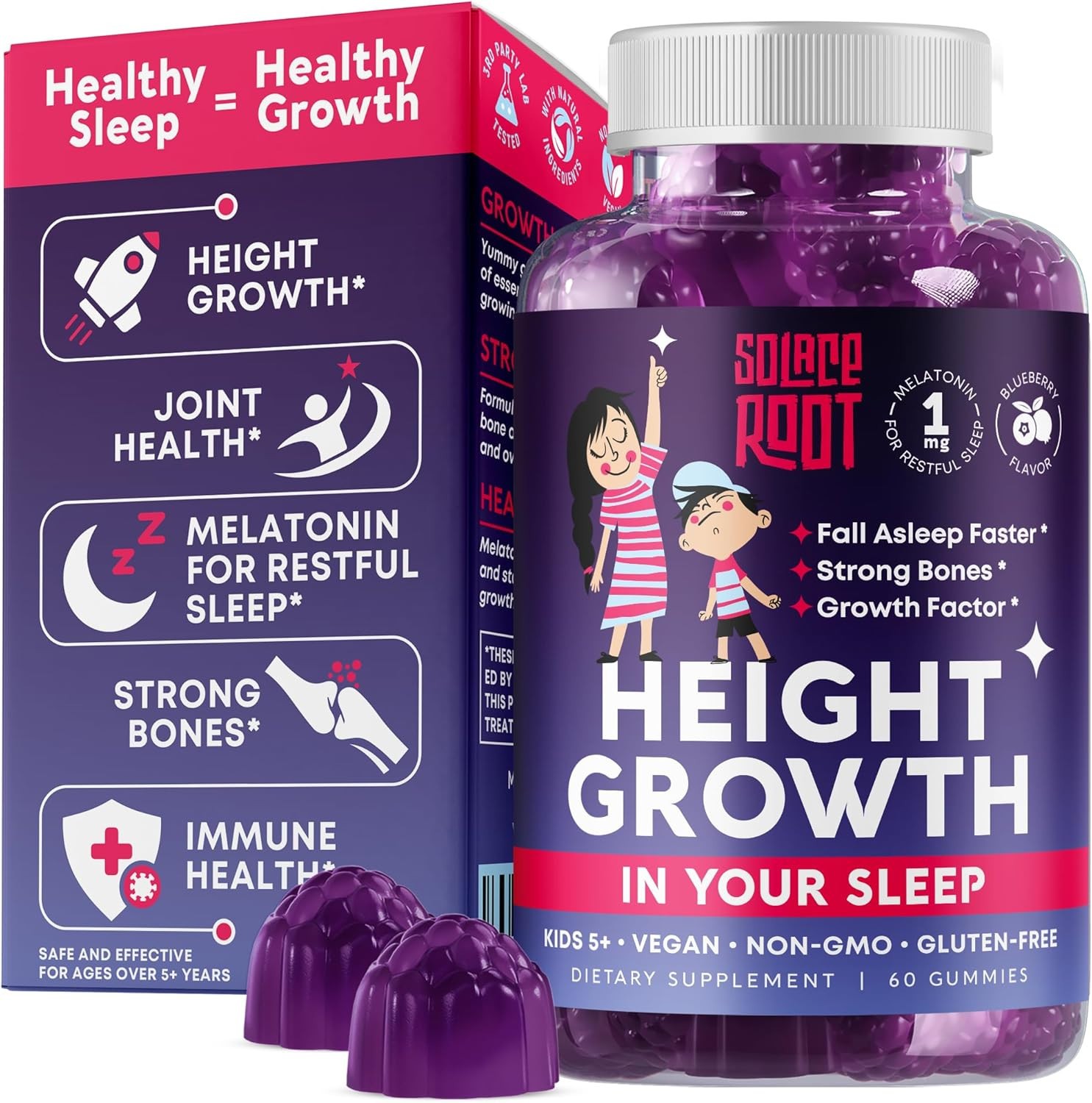 Height Growth Gummies with Melatonin for Kids & Teens – Ashwagandha, Lemon.. V10