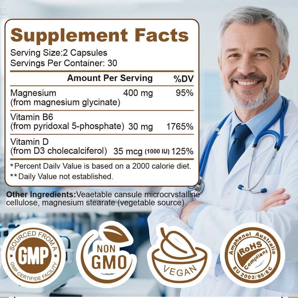 Magnesium Glycinate 400mg 60PCS- Sleep Support & Muscle Relaxation – Non-GMO