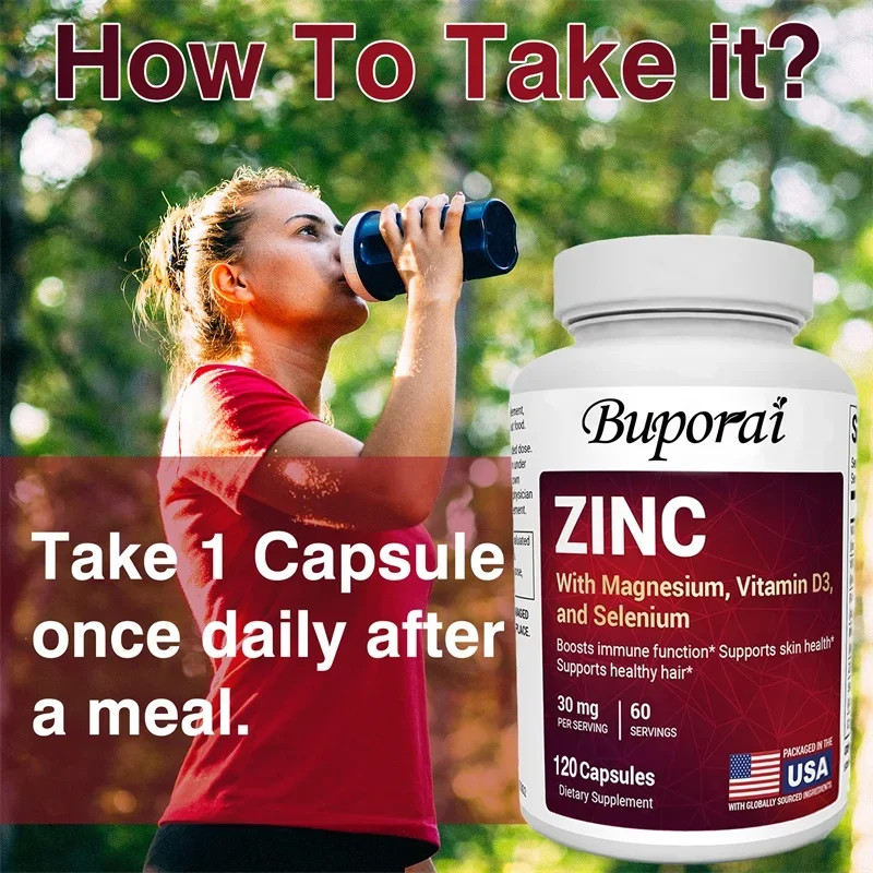 Zinc with Magnesium, Vitamin D3, Selenium 120pcs, Enhance Skin Vitality,Immunity