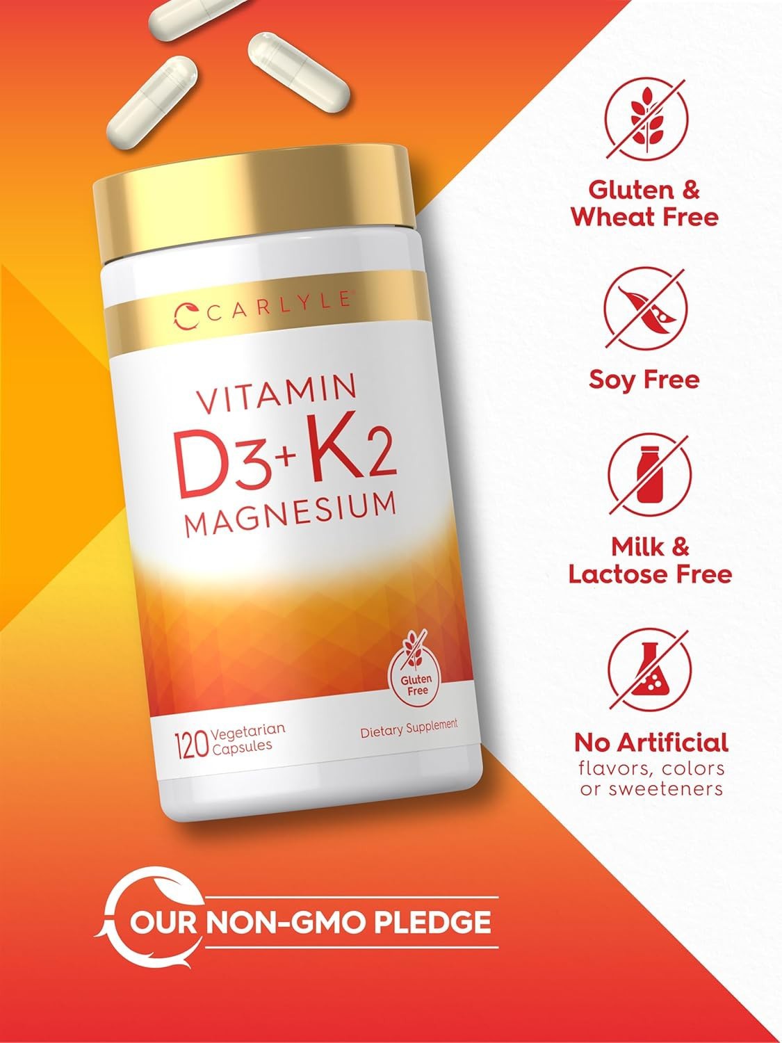 Carlyle Vitamin D3 5000IU + K2 MK7 100mcg with Zinc & Magnesium 120 Veg Capsules