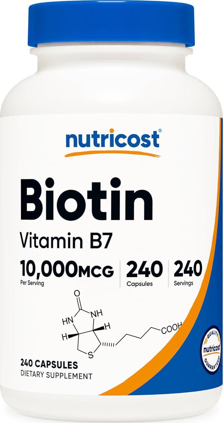 Nutricost Biotin (Vitamin B7) 10,000mcg (10mg) Vitamin Supplement, 240 Capsules