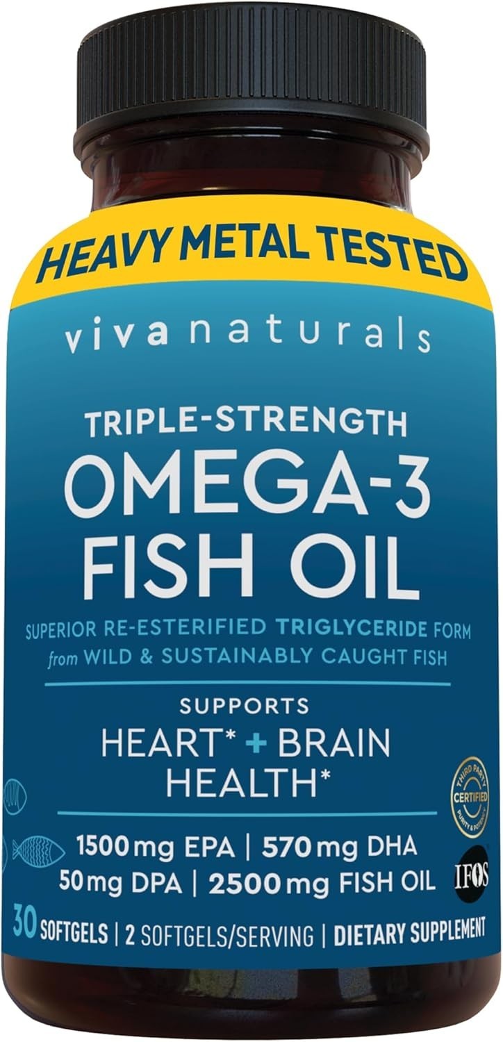 Viva Naturals Triple Strength Omega 3 Fish Oil Supplement – 2500 mg Fish Oil wit