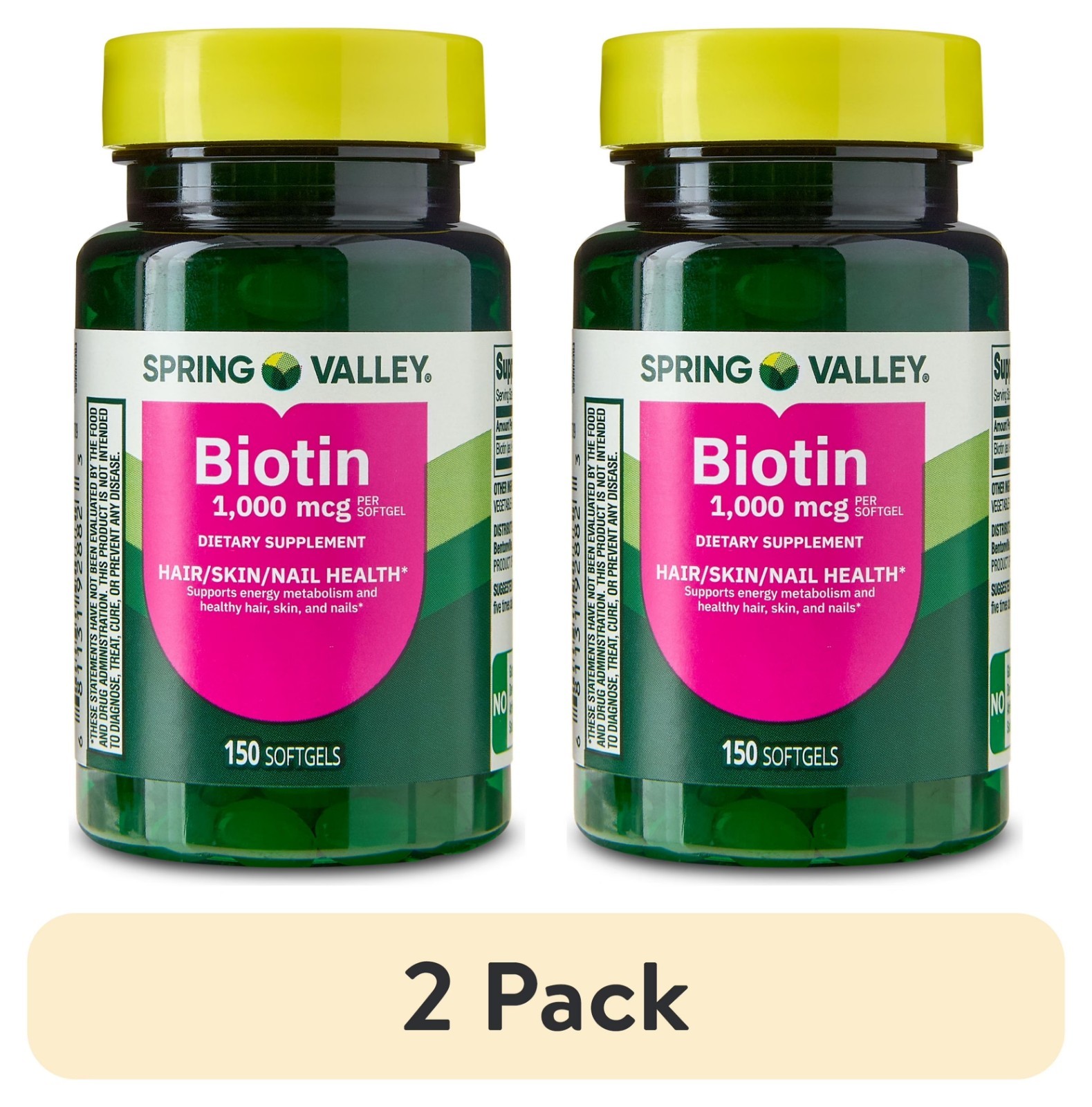 2 pack Spring Valley Biotin Dietary Supplement Softgels for Hair/Skin/Nails He