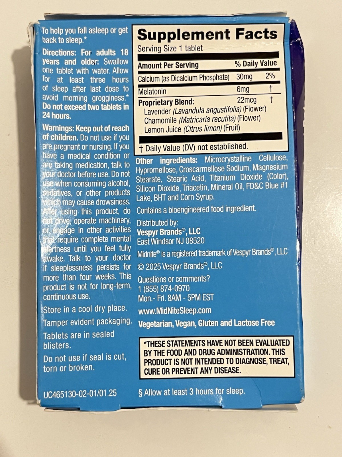 New Look MidNite Sleep Support low dose 6mg Melatonin + Herbs blend 30 caps