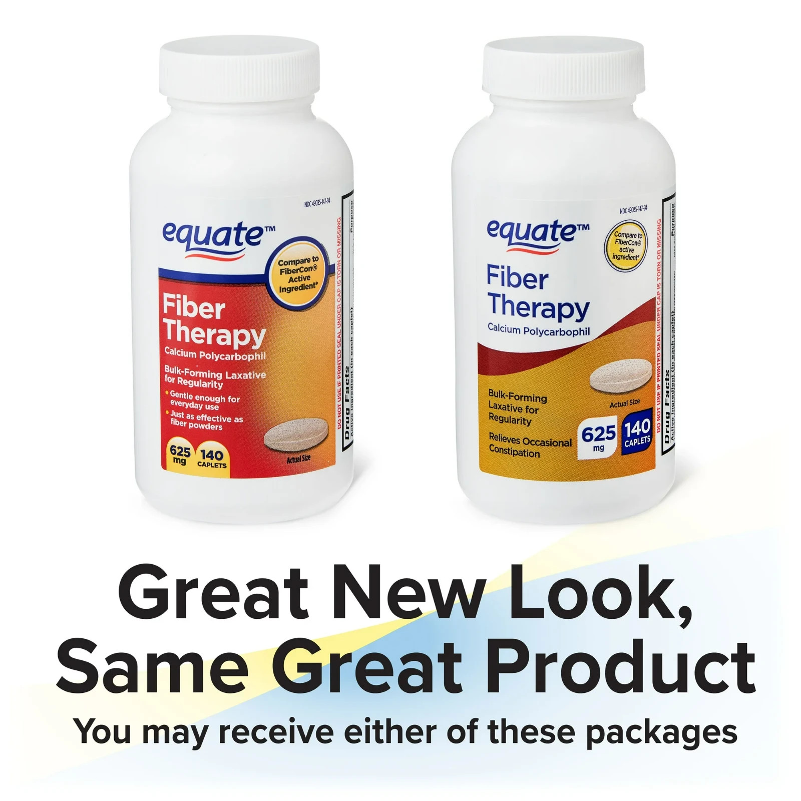 Equate Fiber Therapy Caplets, 625mg Calcium Polycarbophil, 140 Count
