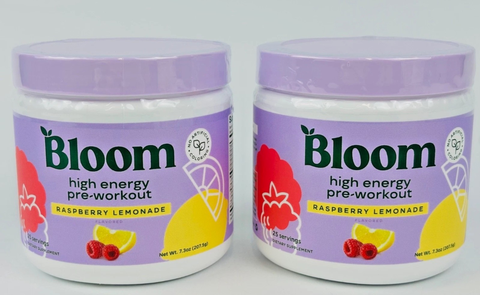 Bloom High Energy Pre-Workout Raspberry Lemonade 7.3oz Lot of 2 NEW 01/2028