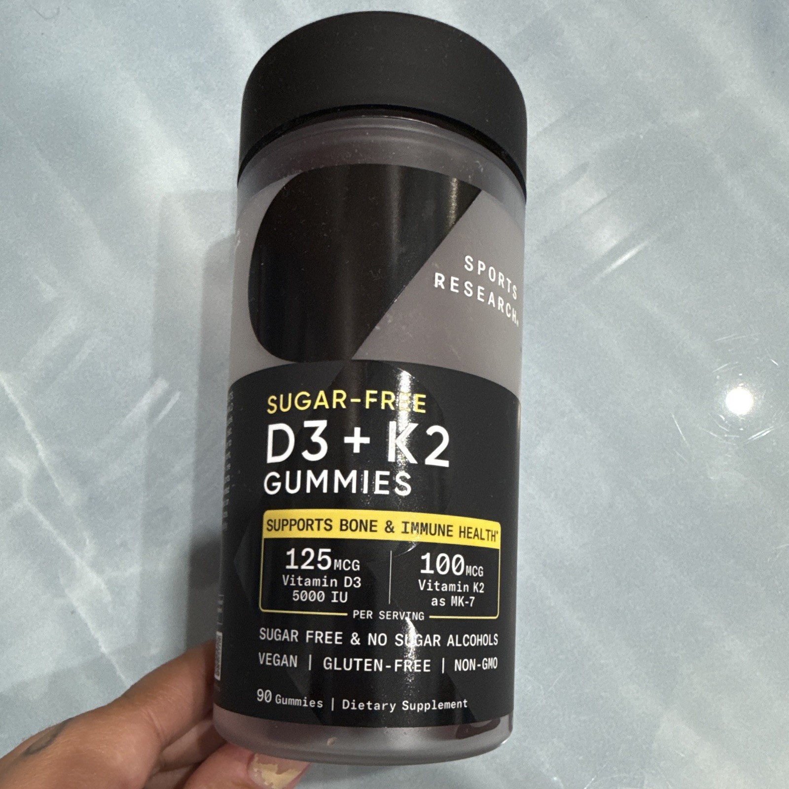 Sports Research Sugar-Free D3 + K2 Gummies Vegan Gluten-Free Non-GMO 90Ct