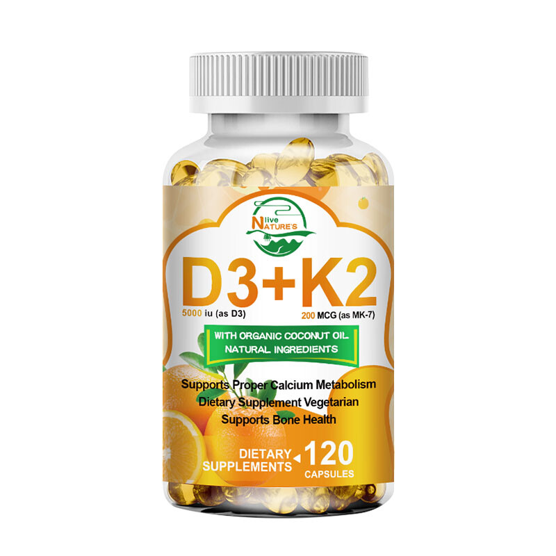 Vitamin K2 (MK7) with D3 5000 IU BioPerine Capsules Immune Health 120/240/480ct