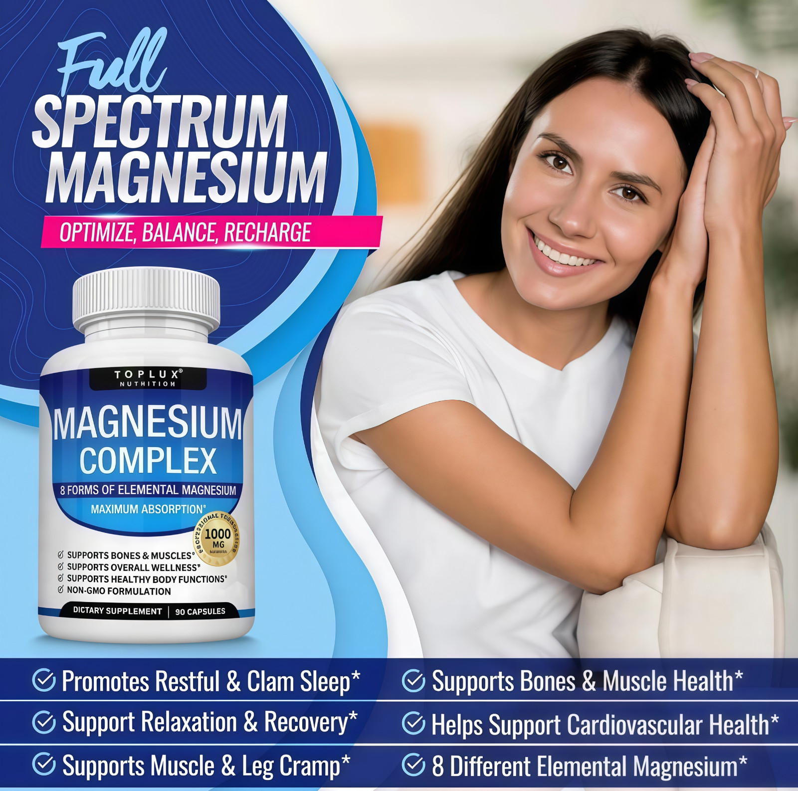 Toplux Magnesium Complex 8 Essential Magnesium Supplement 1000mg