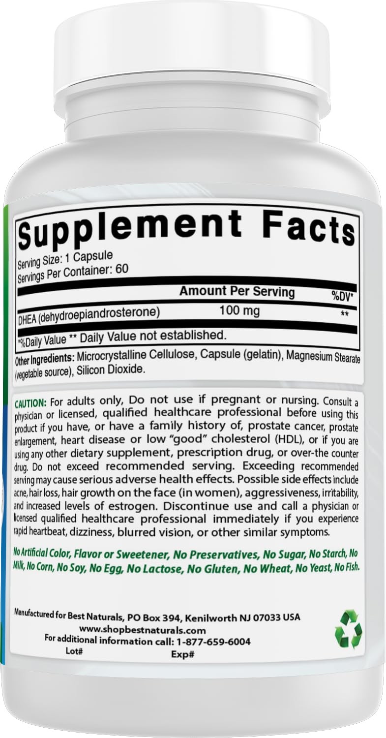 DHEA Supplement 100mg 60 Capsules Balanced Hormone Levels Support