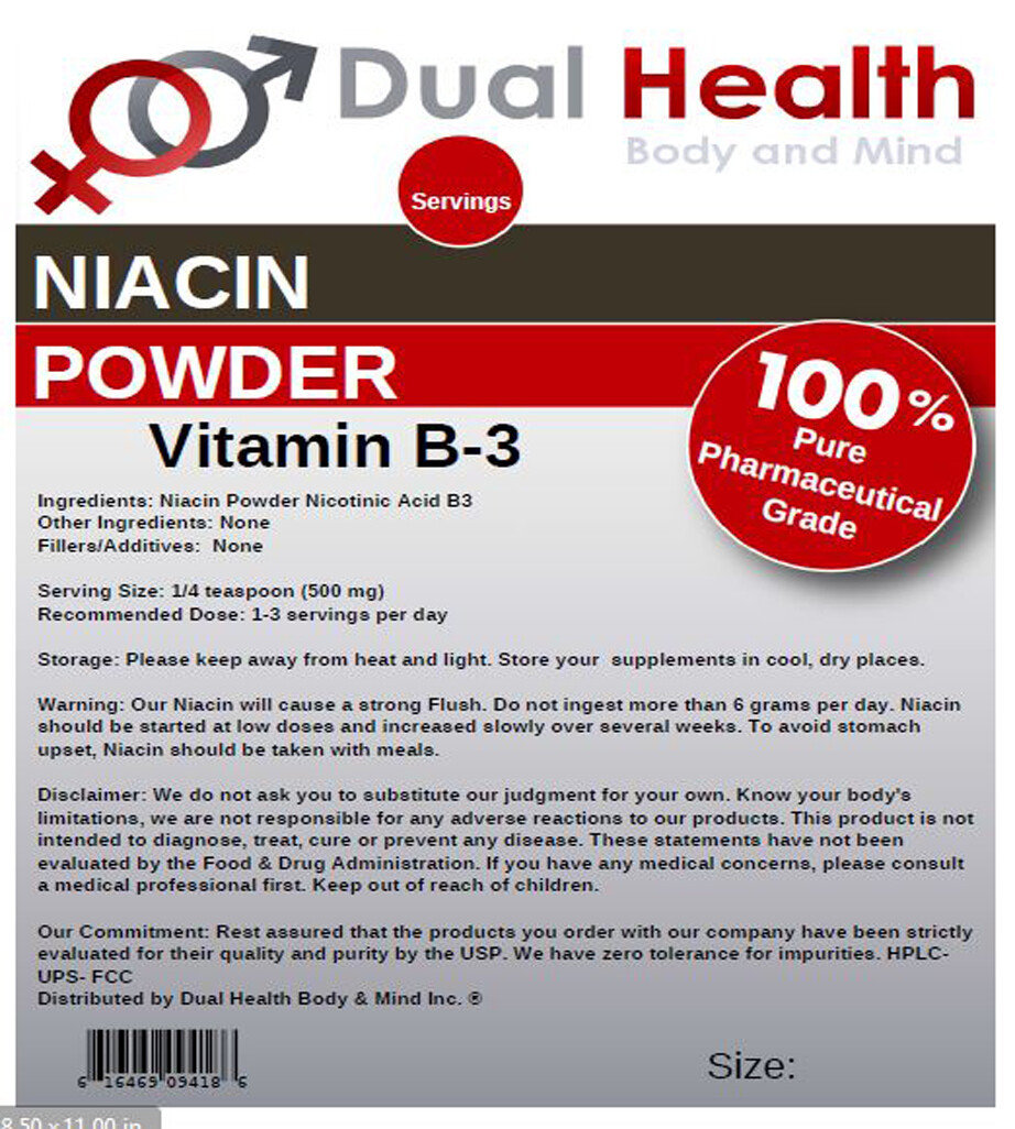 PURE NIACIN (1 lb.) Powder Nicotinic Acid Vitamin B3 Cholesterol Heart Health