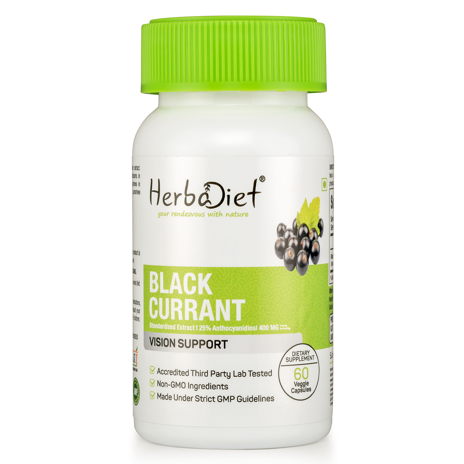 Black Currant Extract Capsules 25% Anthocyanidins for Eye and Heart Health