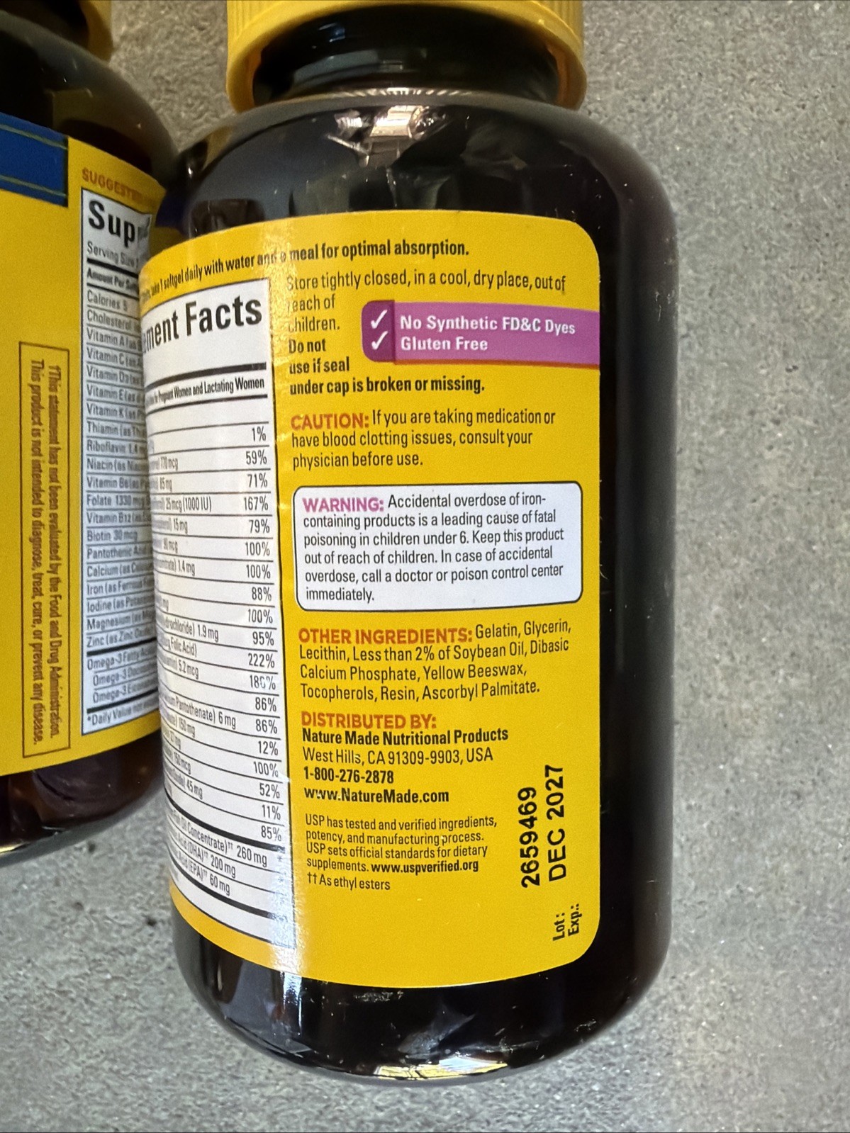 2 Bottles Nature Made Prenatal Multivitamin Folic Acid DHA – 150 Softgels Each