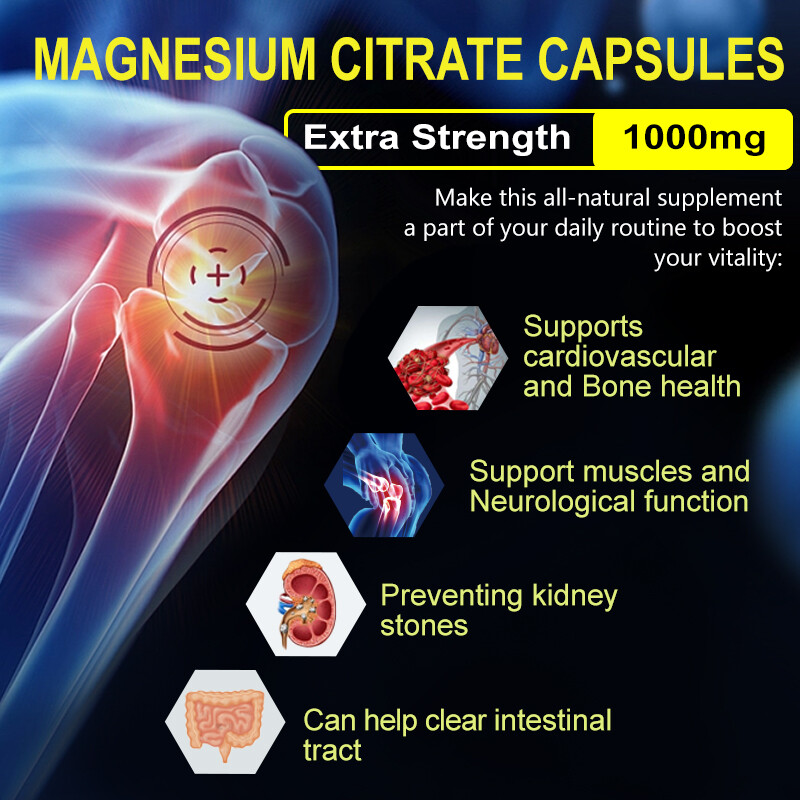 Magnesium Citrate Capsules 1000mg – Hight Potency – Anxiety & Stress Relief