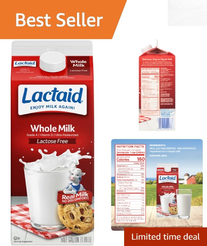 64 Oz Lactaid Whole Milk – Real Dairy, Natural Sweetness for Cooking & Drinking