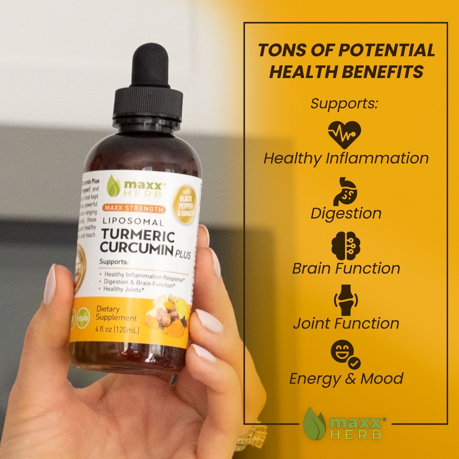 Maxx Herb Liposomal Turmeric Curcumin With BioPerine & Ginger – 4oz Bottle