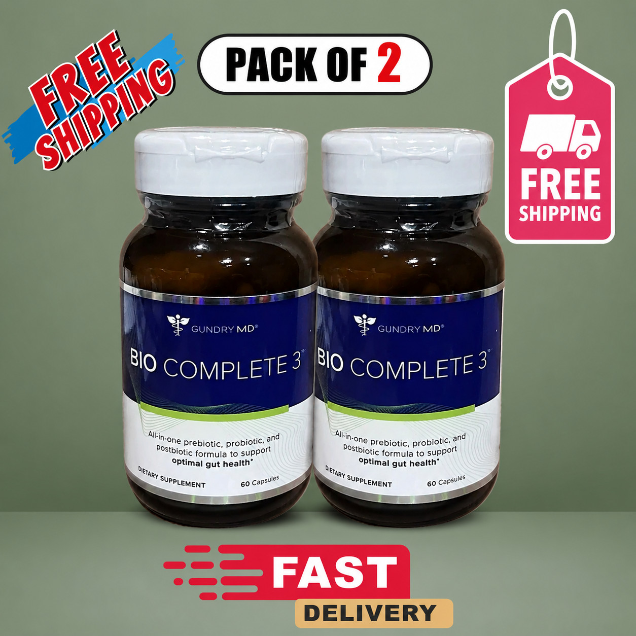Gundry MD Bio Complete 3 60 Capsules Pack of 2 Gut Health Supplement EXP 2027