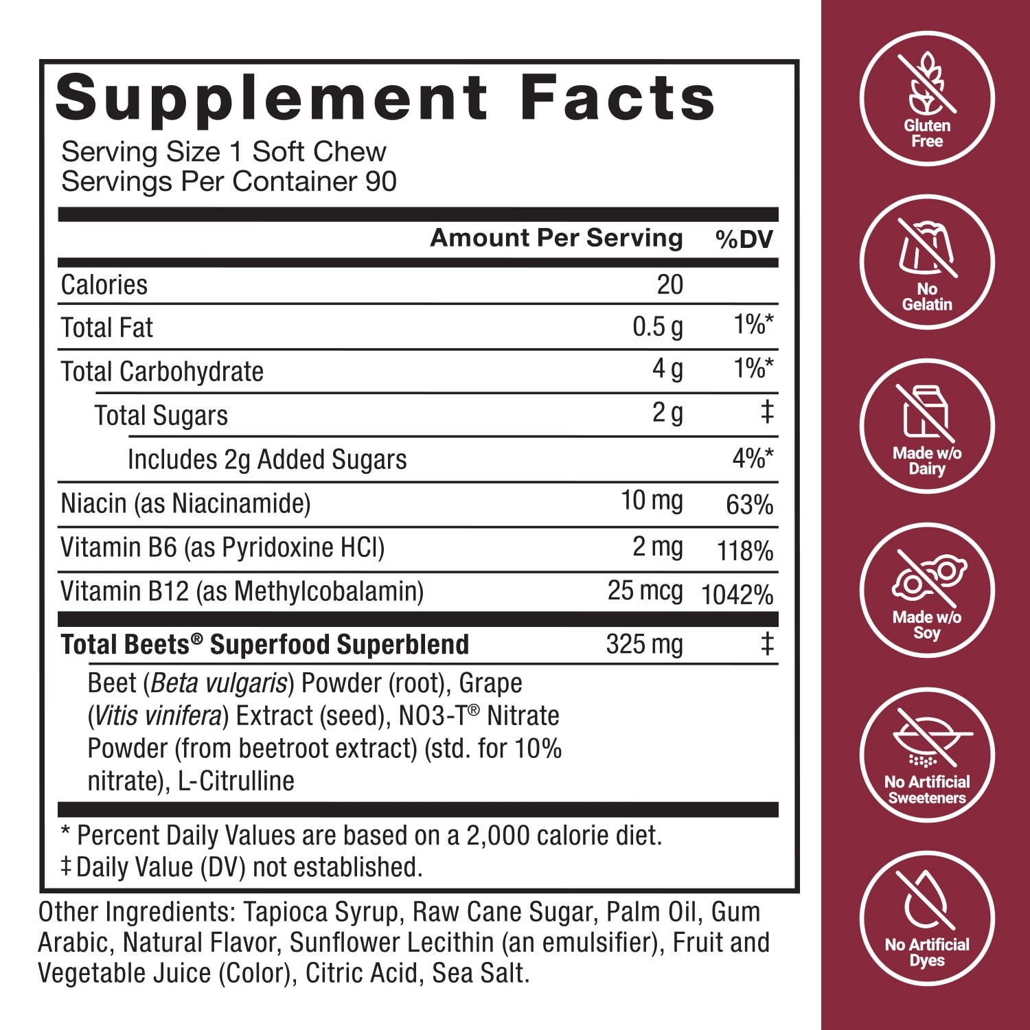 Force Factor Total Beets Soft Chews Açai Berry SOFT & DELICIOUS 90 ct.