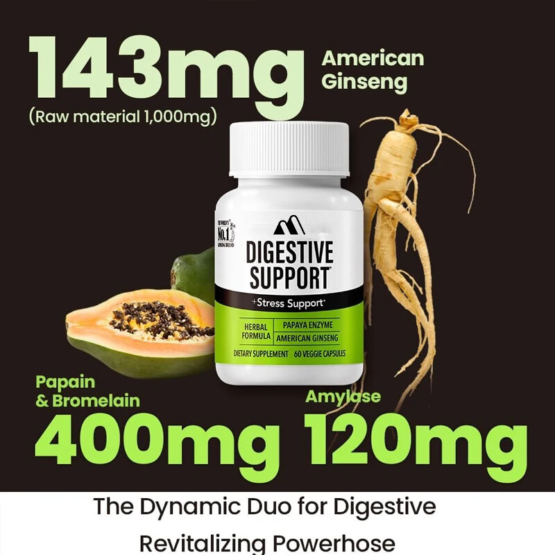 Digestive Support Papain, American Ginseng, Bromelain 60 Capsules