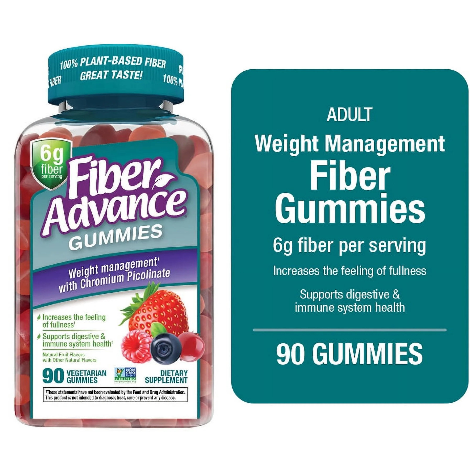 Fiber Advance Weight Management Gummies with Chromium Fiber Supplement, Natural