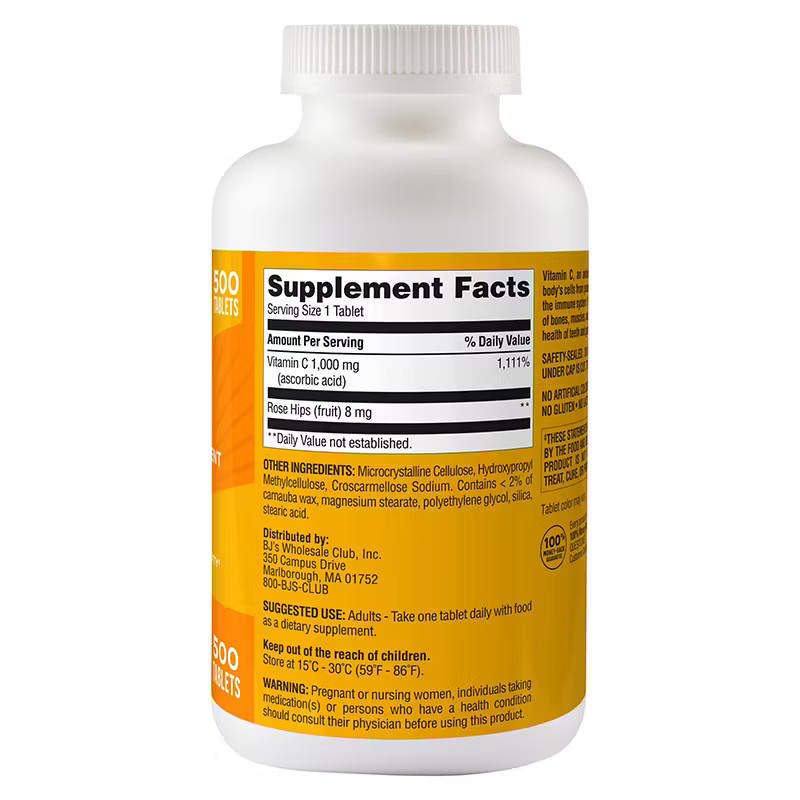 Vitamin C 1000 mg Tablets 500 Ct with Rose Hips Berkley Jensen EXP-08/2027