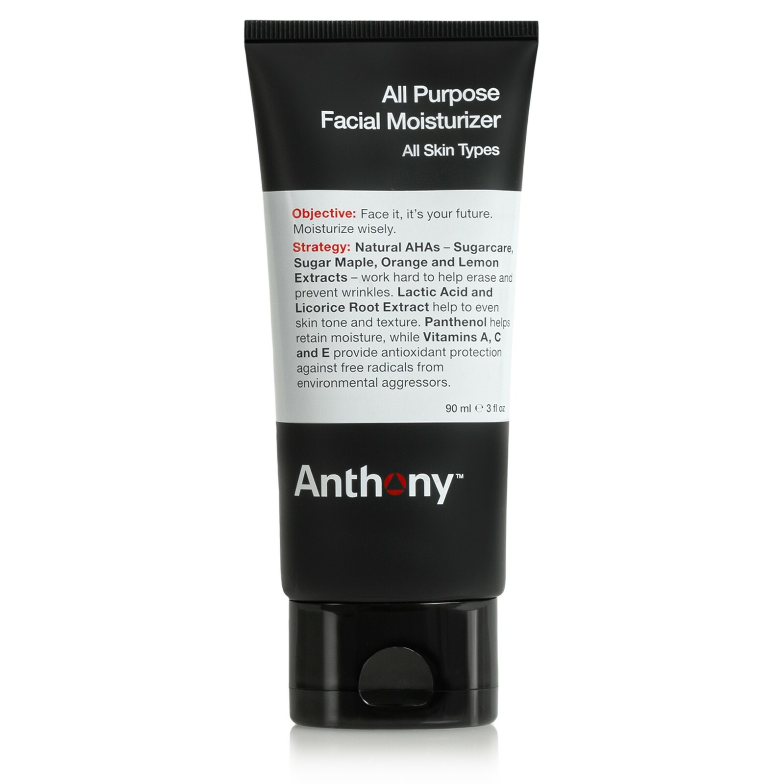 Anthony All Purpose Facial Moisturizer, 3 Fl Oz, Contains Natural AHA’s