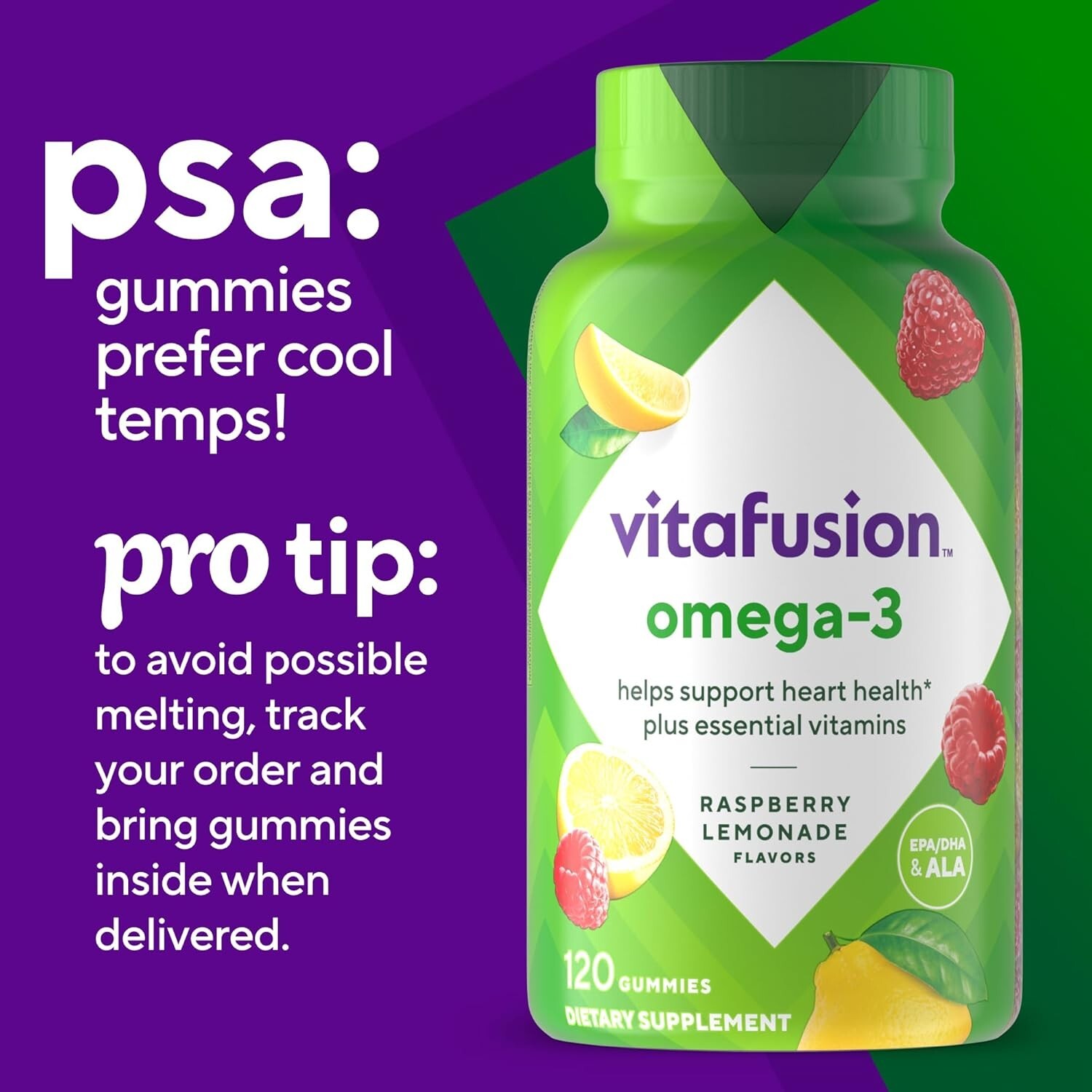 Berry Lemonade Omega-3 Gummy Vitamins – 120 Count for Heart Health Nutrition