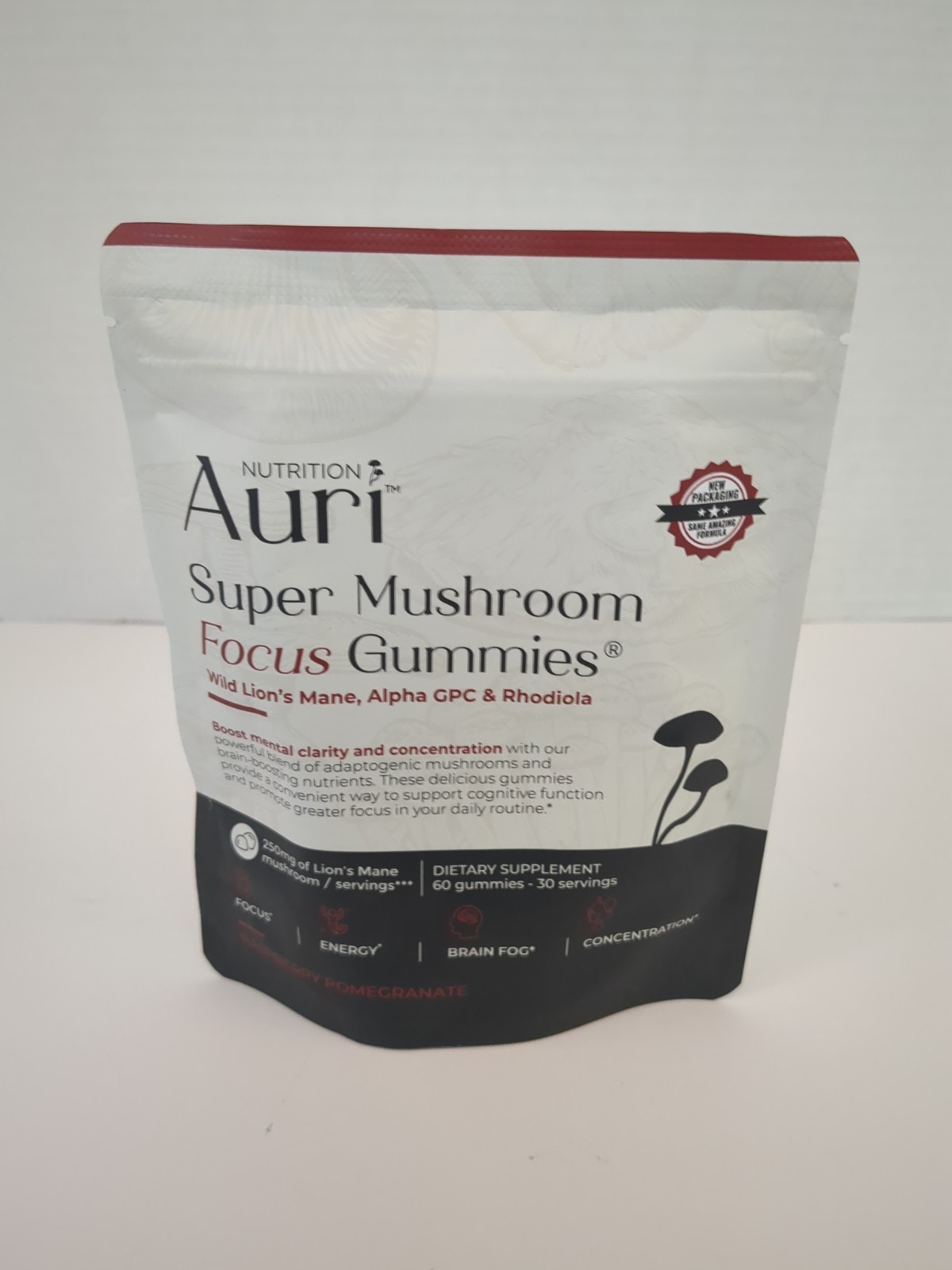 Auri Super Mushroom Focus Gummies 60 Ct Lion’s Mane Raspberry Pomegranate, New