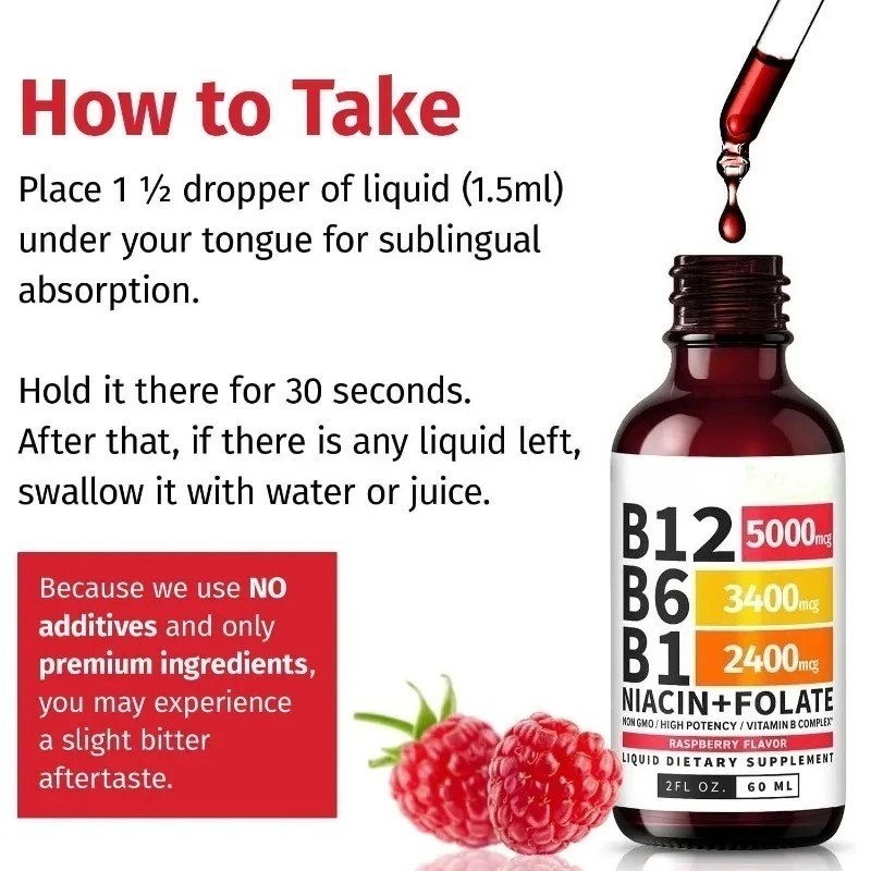 3/1x Vitamin B12 and B6 Liquid Drops, B12 Sublingual Vitamin B Complex Vitamin