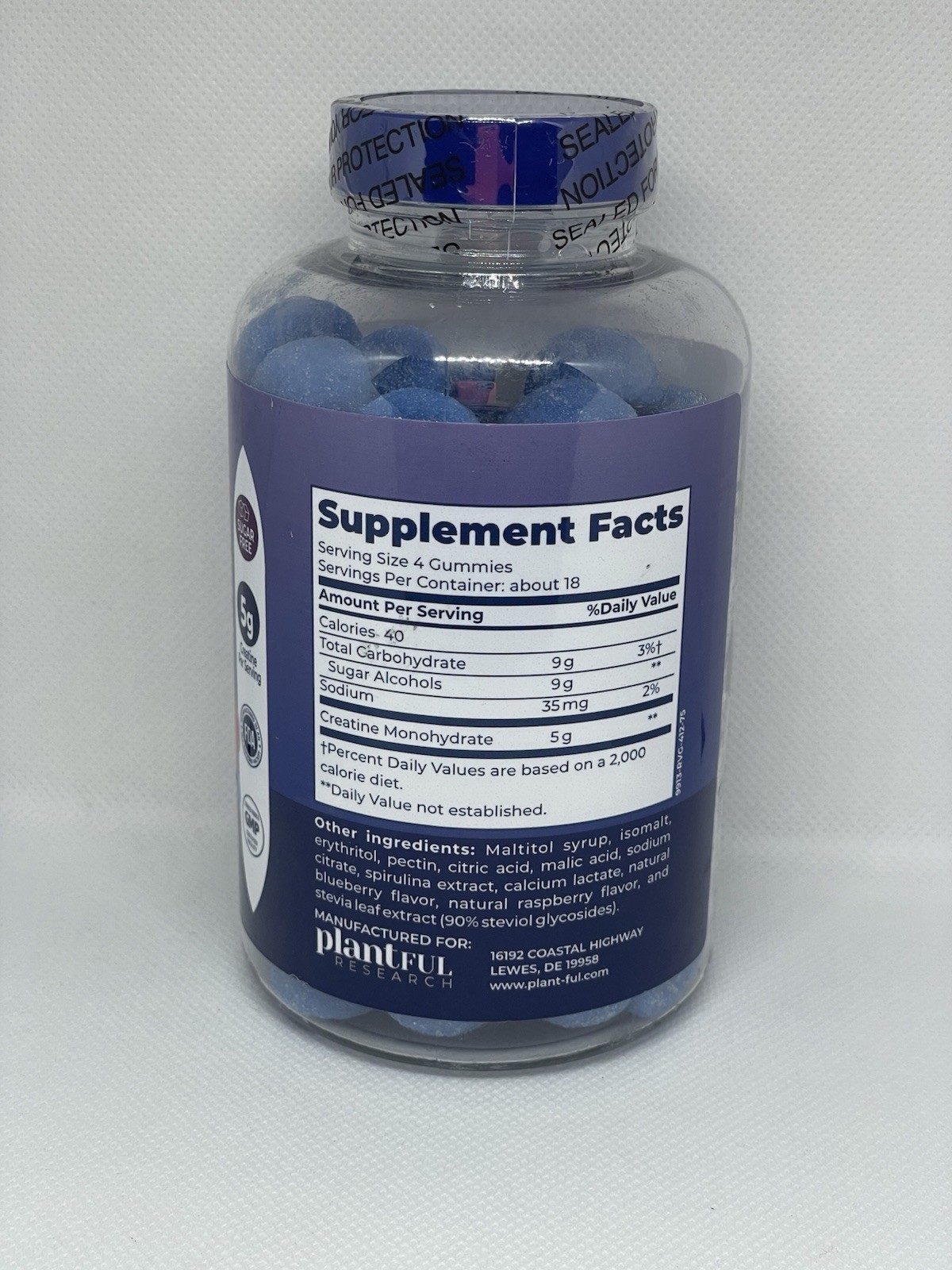Creatine Monohydrate Gummies 5000mg Blueberry Raspberry Sugar-Free 75ct Vegan