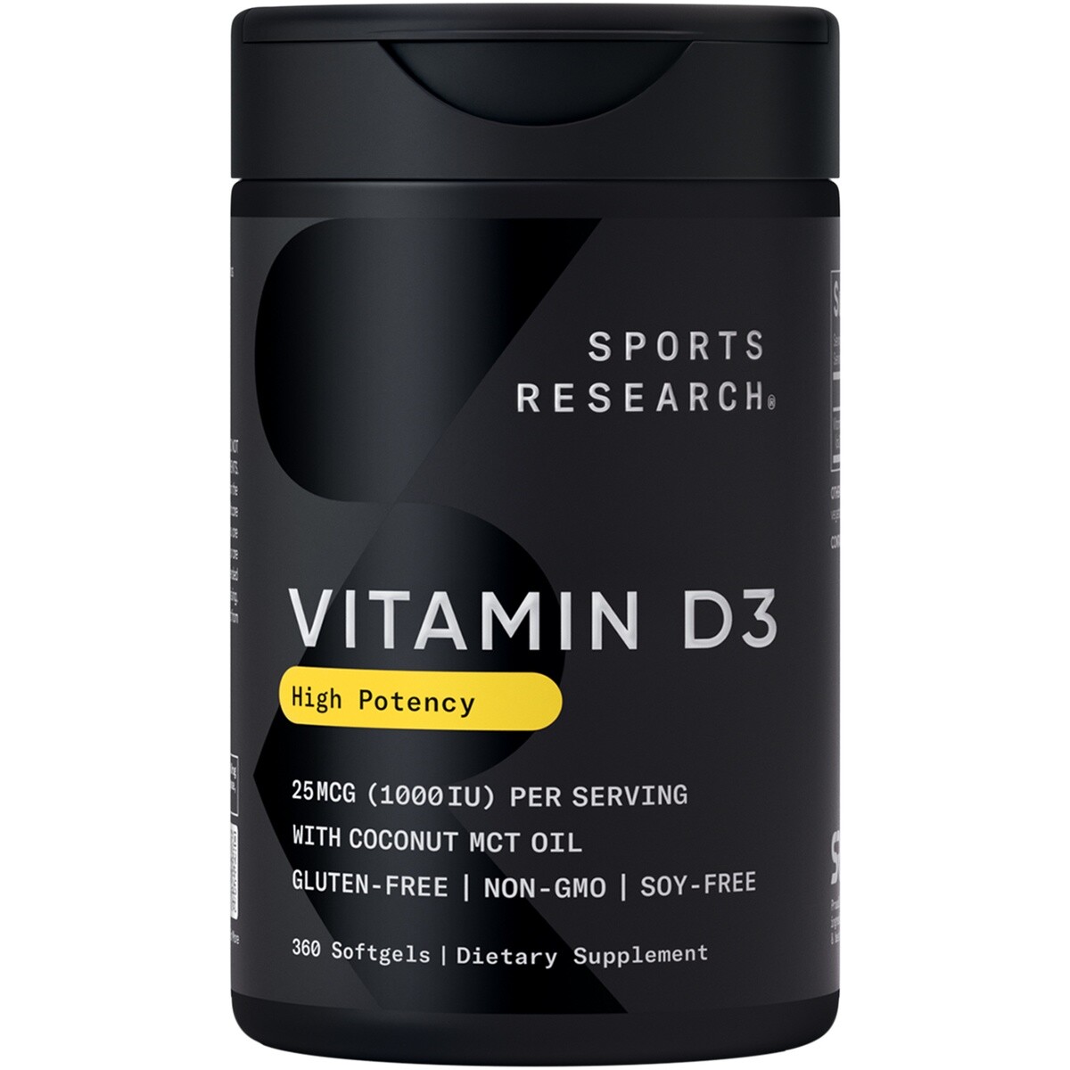 Vitamin D3 1000 IU with Coconut Oil – Non-GMO Gluten & Soy Free (360 Softgels)