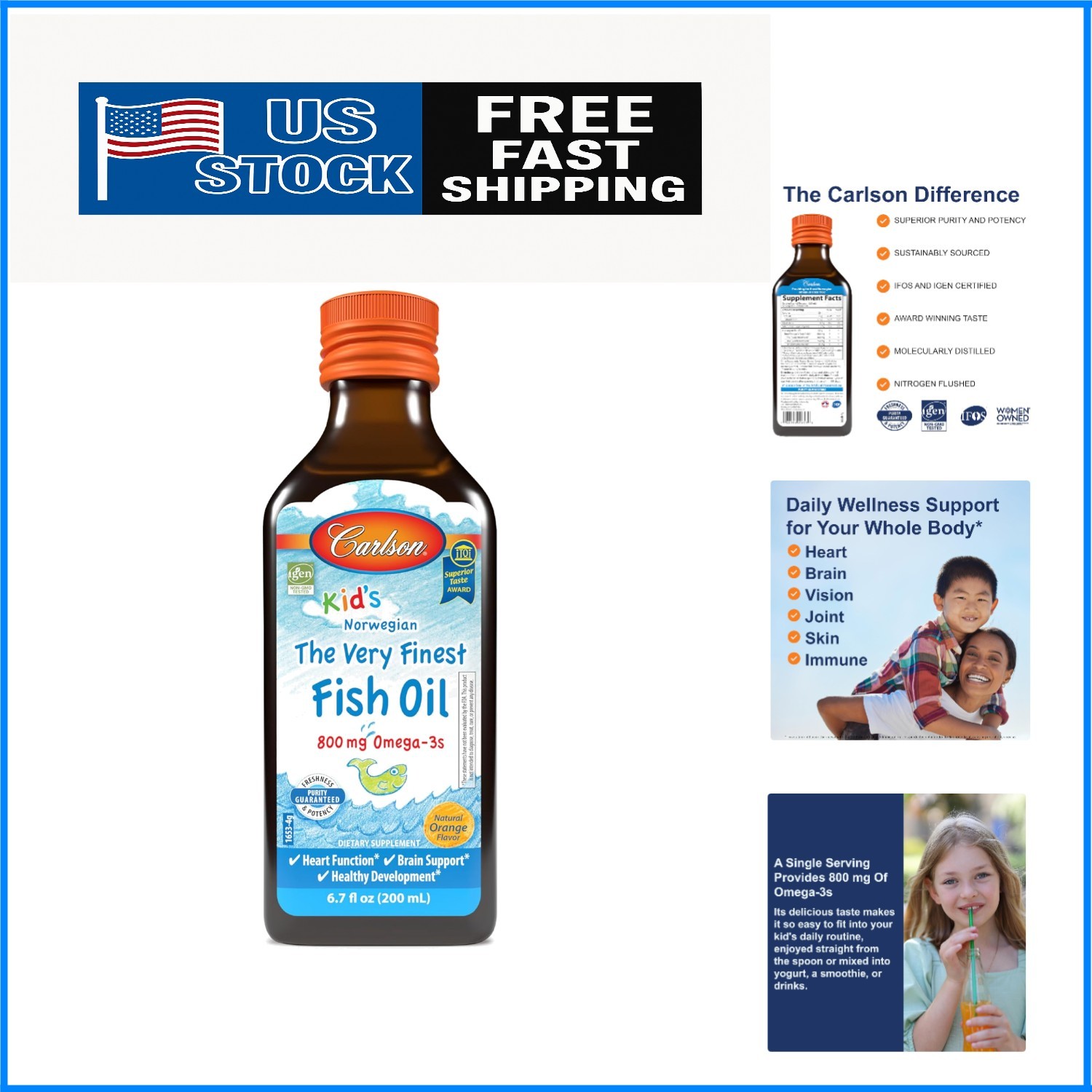 The Very Finest Kid’s Fish Oil – 800 mg Omega-3s, , Orange Flavor, 200 mL
