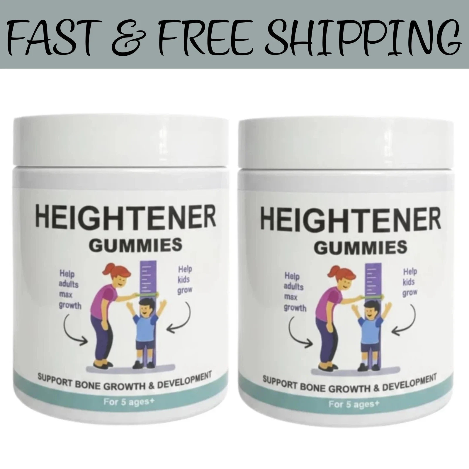 New Heightener Gummies – Natural Height Growth Supplement for Kids, Teens 2 Pack