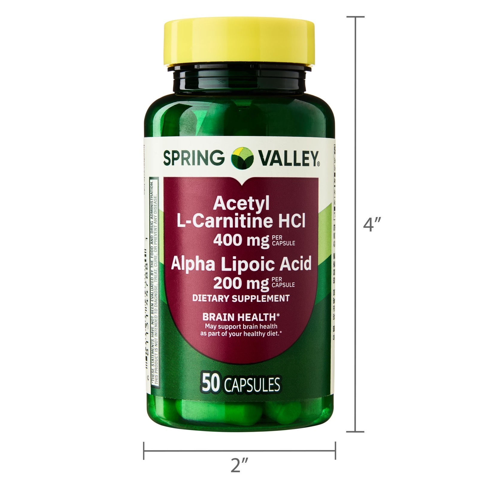 Acetyl L-Carnitine HCI 400 Mg Alpha Lipoic Acid 200 Mg Brain Booster, 50 Caps