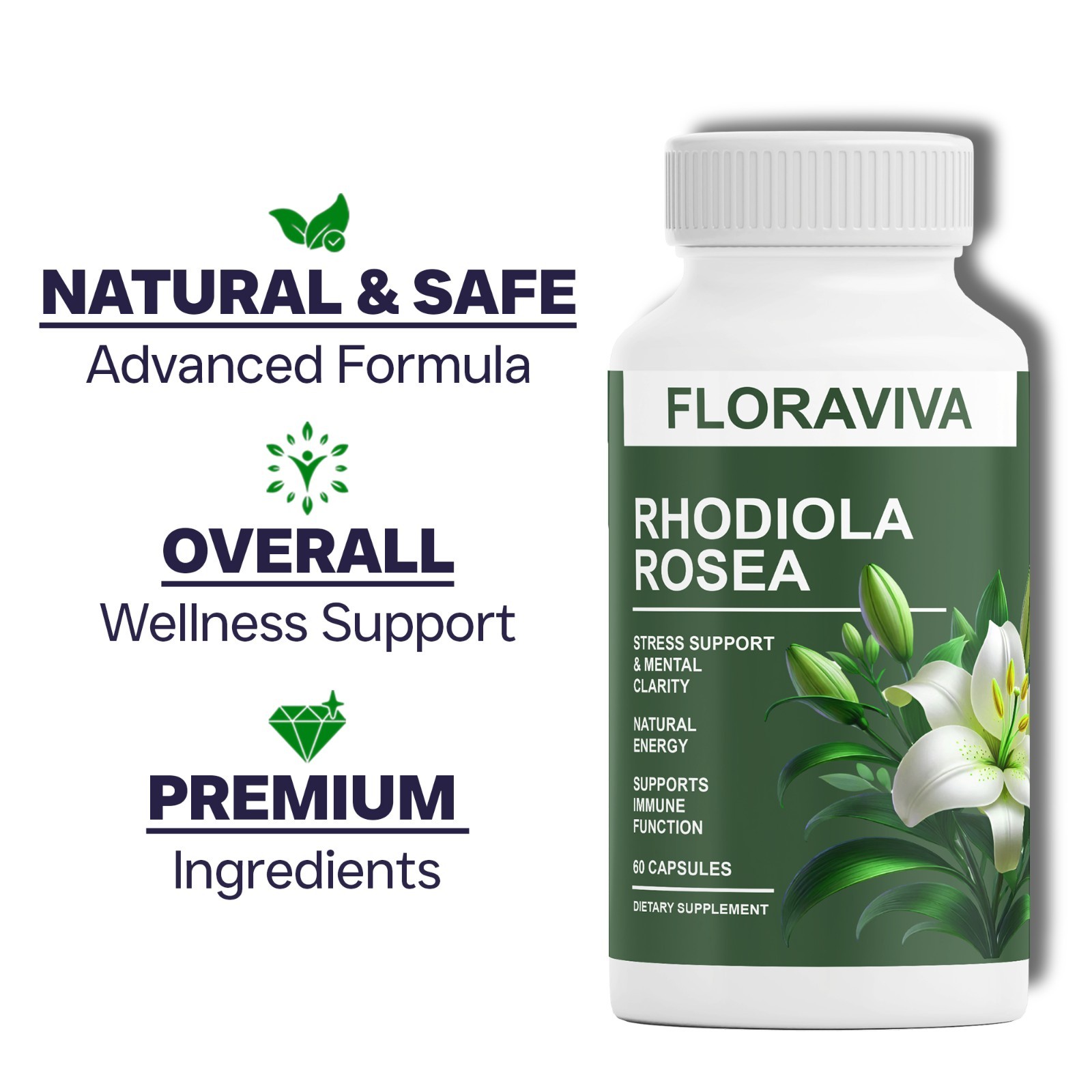 3-Pack Rhodiola Rosea Capsules – Floraviva for Energy, Focus, Mood