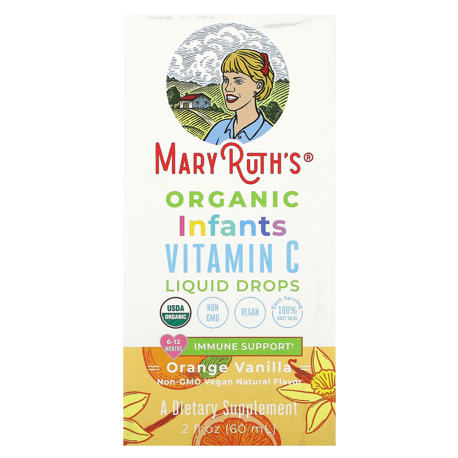 Organic Infants Vitamin C Liquid Drops, 6-12 Months, Orange Vanilla, 50 mg, 2 fl