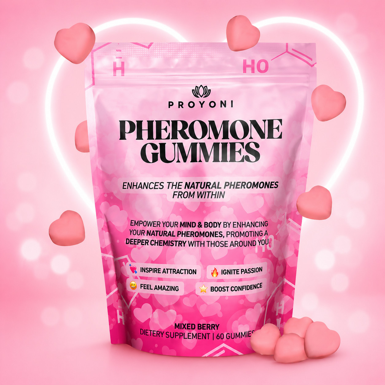 ProYoni Pheromone Gummies Natural Herbal Blend Boost Confidence Attraction Berry
