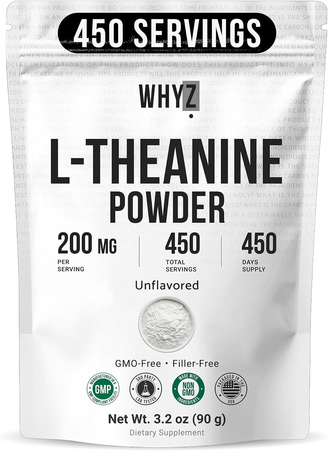 Pure L-Theanine Powder Unflavored Vegan Non-GMO No Additives 3.2oz 90g