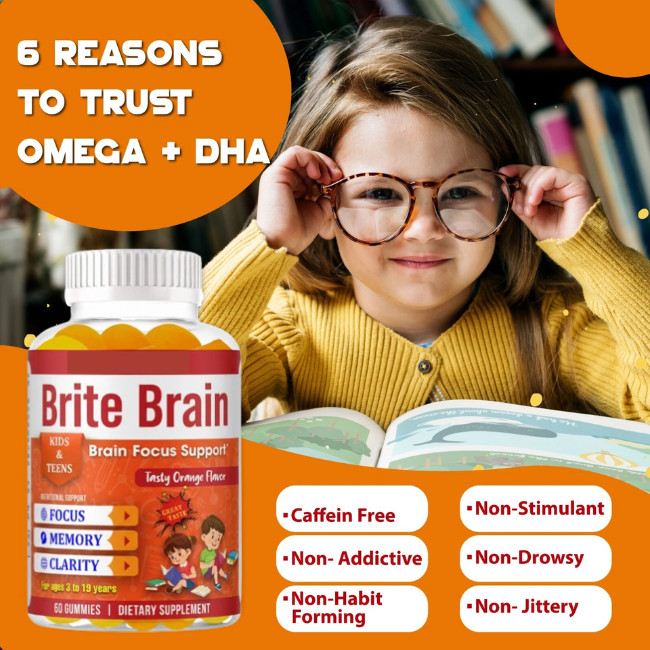 Kids Brain Booster Focus Booster, Omega+DHA Gummies, Memory & Mental Clarity