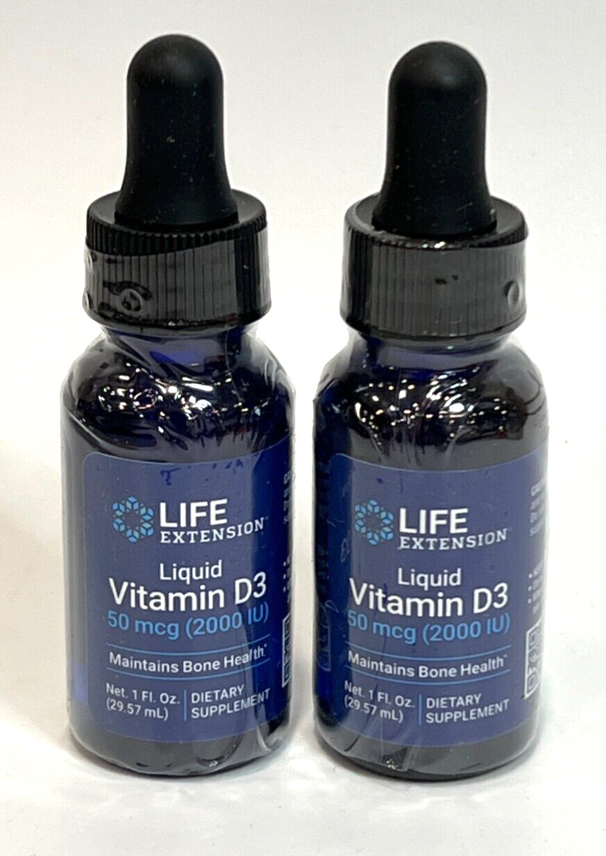 Pack of 2 – Life Extension Liquid Vitamin D3 50 mcg – 1 fl oz – NEW